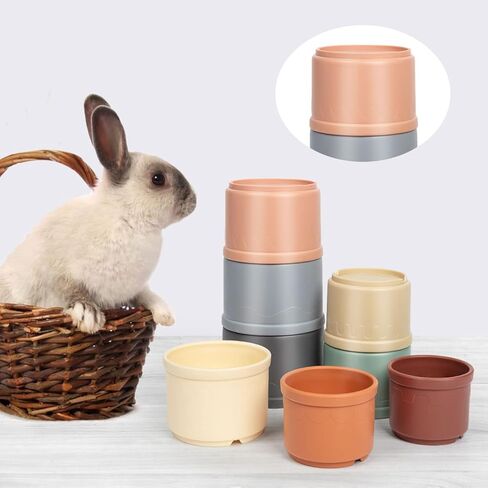 16Pcs Stacking Cups for Rabbits, Rainbow Colors Rabbit Stacking Cups of Different Size for Rabbits Hiding Food, Safe Plastic Reuseable Rabbit Toys for Bunnies, Small Animal in Saudi Arabia