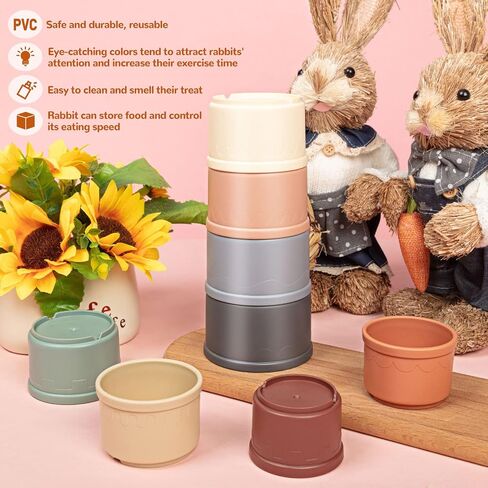 16Pcs Stacking Cups for Rabbits, Rainbow Colors Rabbit Stacking Cups of Different Size for Rabbits Hiding Food, Safe Plastic Reuseable Rabbit Toys for Bunnies, Small Animal in Saudi Arabia