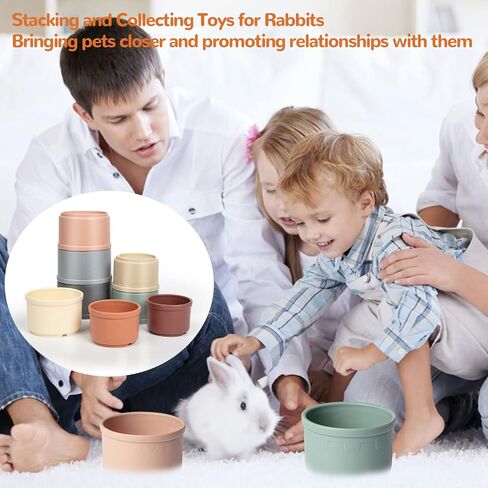 16Pcs Stacking Cups for Rabbits, Rainbow Colors Rabbit Stacking Cups of Different Size for Rabbits Hiding Food, Safe Plastic Reuseable Rabbit Toys for Bunnies, Small Animal in Saudi Arabia