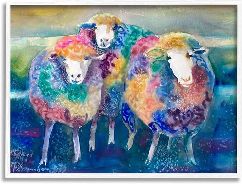 Stupell Industries Fun Cute Bold Rainbow Farm Sheep، تصميم بواسطة MB Cunningham، 19 × 13 in Kuwait