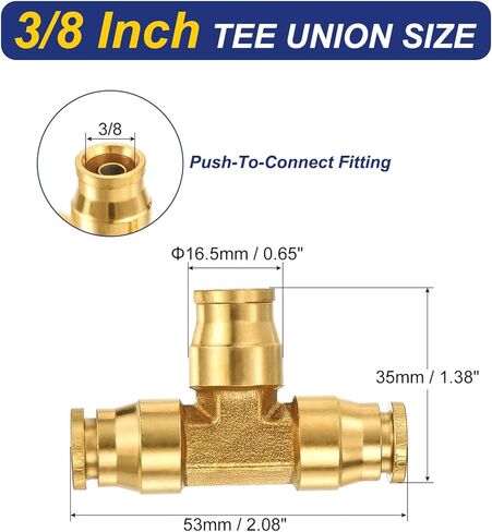PATIKIL 3/8 Tee Union Push to Connect Fittings 3/8" OD DOT Air Fittings تركيبات خط فرامل الهواء النحاسية تدفع في تركيبات الاتحاد للشاحنات والمقطورات وورش العمل الصناعية (3 عبوات) in Kuwait