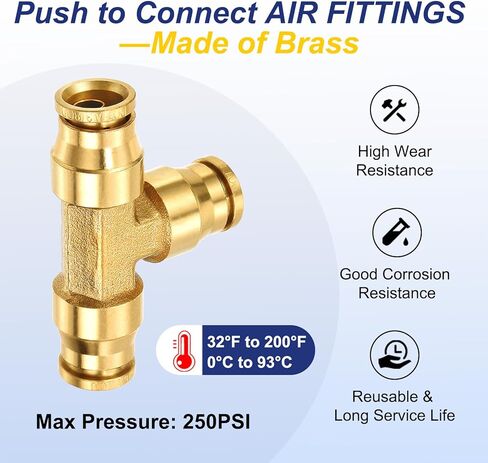 PATIKIL 3/8 Tee Union Push to Connect Fittings 3/8" OD DOT Air Fittings تركيبات خط فرامل الهواء النحاسية تدفع في تركيبات الاتحاد للشاحنات والمقطورات وورش العمل الصناعية (3 عبوات) in Kuwait