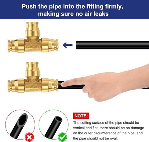 PATIKIL 3/8 Tee Union Push to Connect Fittings 3/8" OD DOT Air Fittings تركيبات خط فرامل الهواء النحاسية تدفع في تركيبات الاتحاد للشاحنات والمقطورات وورش العمل الصناعية (3 عبوات) in Kuwait