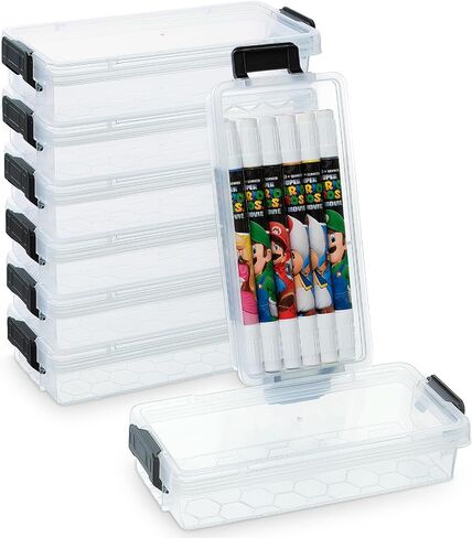 Bienvoun 6Pack Clear Pencil Box Plastic Storage Containers with Latching Lids Stackable Office Supplies Organizer for Gel Pens Erasers Crafts Markers Crayon in Saudi Arabia