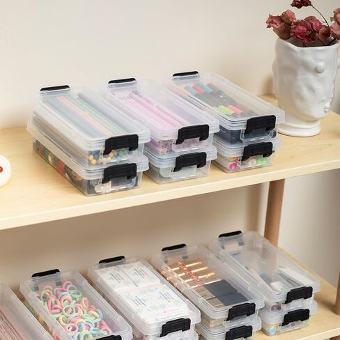 Bienvoun 6Pack Clear Pencil Box Plastic Storage Containers with Latching Lids Stackable Office Supplies Organizer for Gel Pens Erasers Crafts Markers Crayon in Saudi Arabia