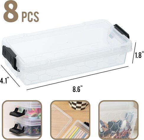Bienvoun 6Pack Clear Pencil Box Plastic Storage Containers with Latching Lids Stackable Office Supplies Organizer for Gel Pens Erasers Crafts Markers Crayon in Saudi Arabia