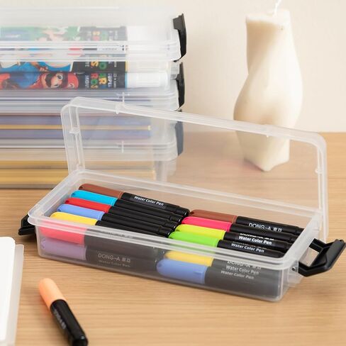Bienvoun 6Pack Clear Pencil Box Plastic Storage Containers with Latching Lids Stackable Office Supplies Organizer for Gel Pens Erasers Crafts Markers Crayon in Saudi Arabia