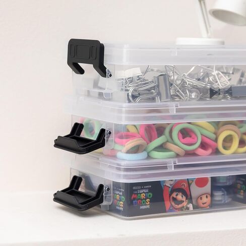 Bienvoun 6Pack Clear Pencil Box Plastic Storage Containers with Latching Lids Stackable Office Supplies Organizer for Gel Pens Erasers Crafts Markers Crayon in Saudi Arabia