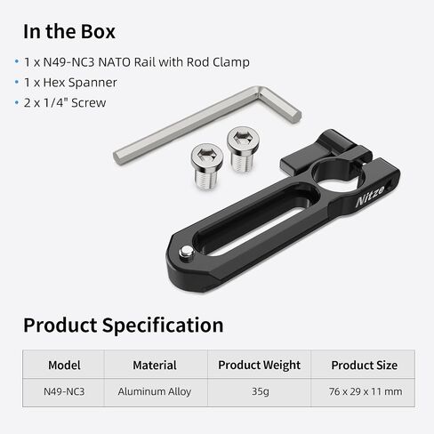 Nitze NATO Rail with 15mm Rod Clamp (3"/76 mm) - N49-NC3 in Saudi Arabia