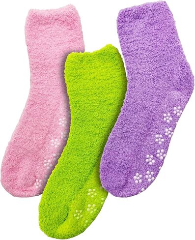 جوارب الشتاء النسائية الغامضة 3 أزواج من النعال الناعمة المريحة والمنفوشة والمقبض غير القابل للانزلاق من الألياف الدقيقة الشنيل in Kuwait