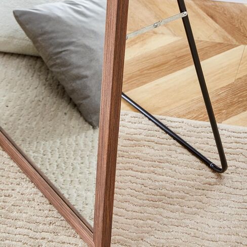 Full Length Mirror, 58"x18" Full Body Floor Mirror with Stand, Floor Standing Mirror Full Body Mirror, Hanging Mounted Mirror for Bedroom Cloakroom, Solid Wood Frame,Brown in Kuwait