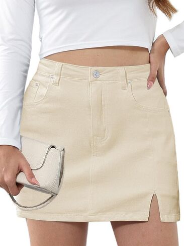 Genleck Stretch Jean Skirts for Women - Denim Skorts High Waisted Girls Teens Dressy Mini Jean Skirts with Shorts Underneath in Kuwait