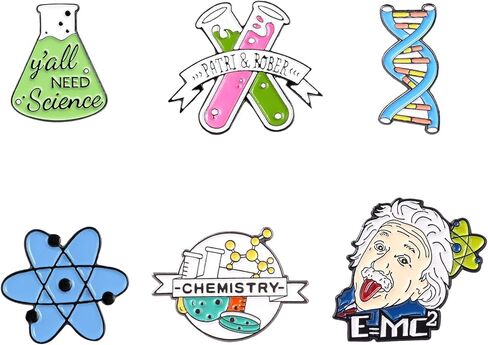 6Pcs Science Pin Set,Cartoon Scientist Science Pins,Laboratory Brooch Pin,Flask Test Tube Chemistry Pins,Cute Enamel Pins Brooches for Backpacks Clothing Bags Hat,Laboratory Gifts for Teacher Student in Saudi Arabia