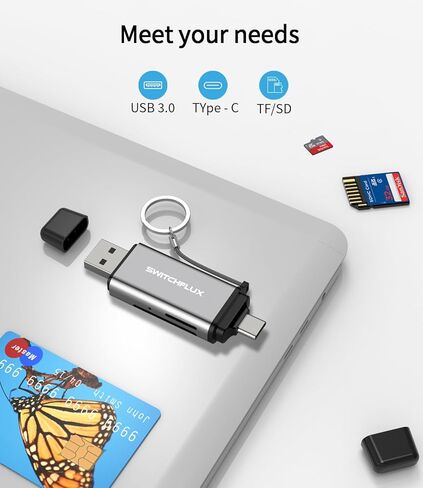 قارئ بطاقات SD من SWITCHFLUX، محول قارئ بطاقات الذاكرة عالي السرعة، محول بطاقة USB C USB 3.0 إلى Micro SD لـ SD/Micro SD/SDHC/SDXC/MMC متوافق مع MacBook Pro/Air، Galaxy، iPhone 15 Series in Kuwait