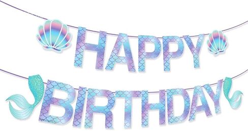 Mermaid Birthday Banner, Mermaid Party Supplies, Mermaid Happy Birthday Banner Favor Mermaid Theme Party Decoration Supplies in Saudi Arabia