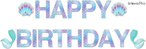 Mermaid Birthday Banner, Mermaid Party Supplies, Mermaid Happy Birthday Banner Favor Mermaid Theme Party Decoration Supplies in Saudi Arabia