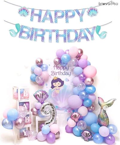 Mermaid Birthday Banner, Mermaid Party Supplies, Mermaid Happy Birthday Banner Favor Mermaid Theme Party Decoration Supplies in Saudi Arabia