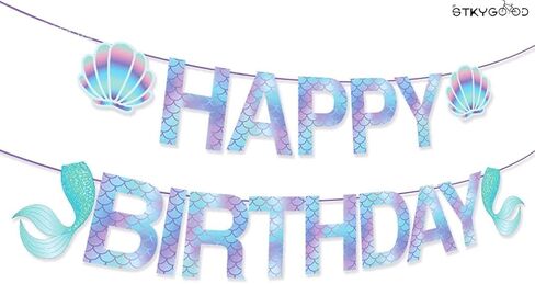 Mermaid Birthday Banner, Mermaid Party Supplies, Mermaid Happy Birthday Banner Favor Mermaid Theme Party Decoration Supplies in Saudi Arabia