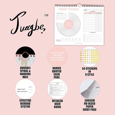 تقويم تعقب العادة - مخطط تتبع الأهداف اليومي والأسبوعي والشهري، مفكرة مجلة الأزهار مع ربط حلزوني وشماعة - قائمة المهام، غير مؤرخة 12 شهرًا، 8 × 10 بوصة - مجموعة Juccybe in Kuwait