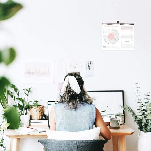 تقويم تعقب العادة - مخطط تتبع الأهداف اليومي والأسبوعي والشهري، مفكرة مجلة الأزهار مع ربط حلزوني وشماعة - قائمة المهام، غير مؤرخة 12 شهرًا، 8 × 10 بوصة - مجموعة Juccybe in Kuwait