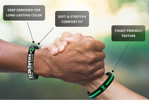 Green Awareness Bracelets (12-pack) - Wholesale Bulk Pack of 12 Silicone Wristbands - Green Awareness Ribbon Products and Accessories for Mental Health Awareness Month in Kuwait