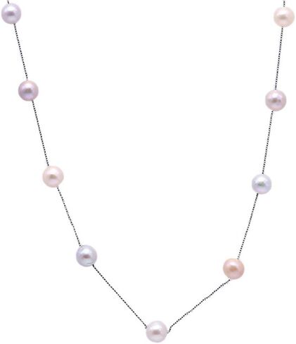 JYX بيرل فضة محطة قلادة AA + جودة 8 مللي متر ملون المياه العذبة مثقف اللؤلؤ قلادة 18" in Kuwait