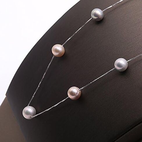 JYX بيرل فضة محطة قلادة AA + جودة 8 مللي متر ملون المياه العذبة مثقف اللؤلؤ قلادة 18" in Kuwait