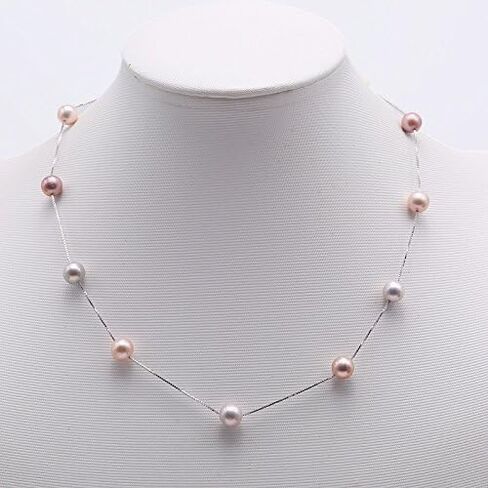 JYX بيرل فضة محطة قلادة AA + جودة 8 مللي متر ملون المياه العذبة مثقف اللؤلؤ قلادة 18" in Kuwait