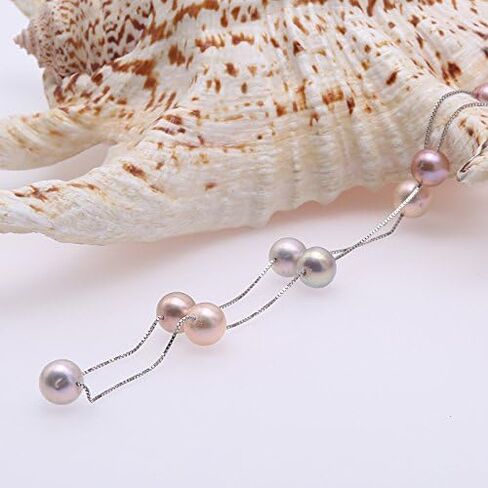 JYX بيرل فضة محطة قلادة AA + جودة 8 مللي متر ملون المياه العذبة مثقف اللؤلؤ قلادة 18" in Kuwait