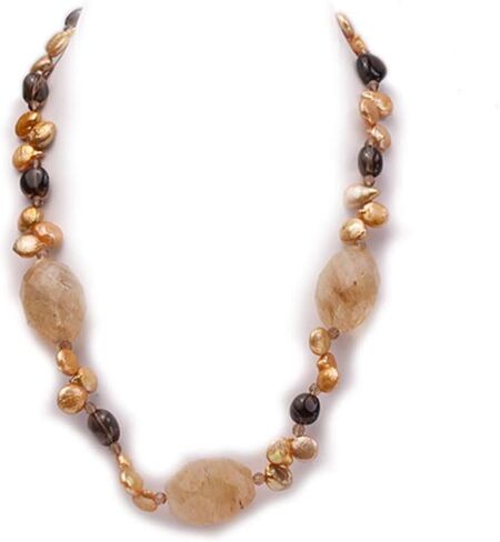 JYX 10x12mm عملة صفراء لؤلؤية كوارتز سموكي وقلادة كريستال صفراء in Kuwait