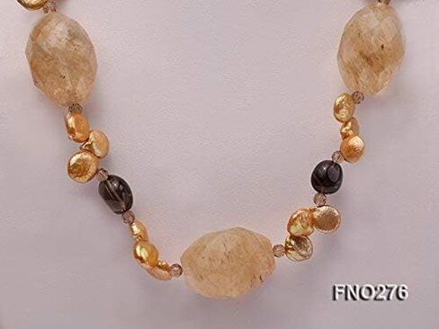 JYX 10x12mm عملة صفراء لؤلؤية كوارتز سموكي وقلادة كريستال صفراء in Kuwait