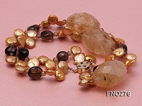 JYX 10x12mm عملة صفراء لؤلؤية كوارتز سموكي وقلادة كريستال صفراء in Kuwait