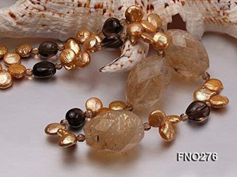 JYX 10x12mm عملة صفراء لؤلؤية كوارتز سموكي وقلادة كريستال صفراء in Kuwait