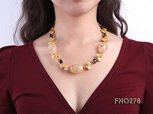 JYX 10x12mm عملة صفراء لؤلؤية كوارتز سموكي وقلادة كريستال صفراء in Kuwait