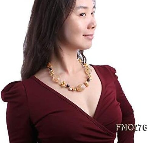 JYX 10x12mm عملة صفراء لؤلؤية كوارتز سموكي وقلادة كريستال صفراء in Kuwait