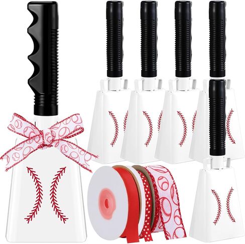 Lukmaa 12 جهاز كمبيوتر شخصى 9 بوصة أجراس البقر مع مقابض موضوع البيسبول مع الشريط الهتاف اليد قرع أجراس البقر للرياضة تنفيس البقرة صانعي الضوضاء فريق الرياضة الروح حزب صالح لمحبي البيسبول لعبة الحزب in Kuwait