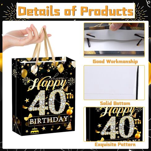refavor 40th Birthday Gift Bag - Black Gold 40th Birthday Gifts Men Wrap Bag Gift with Tissue Paper and Bday Card Happy 40th Birthday Gifts Woman Cheers to 40 Years Old Little Gift Bags Supplies in Saudi Arabia