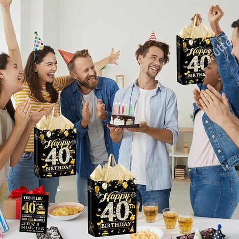 refavor 40th Birthday Gift Bag - Black Gold 40th Birthday Gifts Men Wrap Bag Gift with Tissue Paper and Bday Card Happy 40th Birthday Gifts Woman Cheers to 40 Years Old Little Gift Bags Supplies in Saudi Arabia