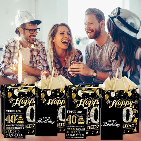 refavor 40th Birthday Gift Bag - Black Gold 40th Birthday Gifts Men Wrap Bag Gift with Tissue Paper and Bday Card Happy 40th Birthday Gifts Woman Cheers to 40 Years Old Little Gift Bags Supplies in Saudi Arabia