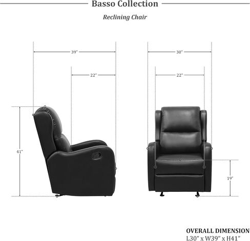 Lexicon Recliner Chair Living Room Reclining Sofa Chair, Home Theater Seating Modern Recliner, Manual Recliner Sofa Chair for Living Room/Office/Apartment, Glider Recliner, Black in Saudi Arabia