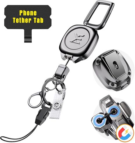 سلسلة مفاتيح معدنية مغناطيسية قابلة للسحب من ELV: حامل شارة عالي التحمل قابل للسحب - بكرة شارة تكتيكية مع حلقة مفاتيح بمشبك حزام قابل للفصل وحبال هاتف (معدنية) in Kuwait