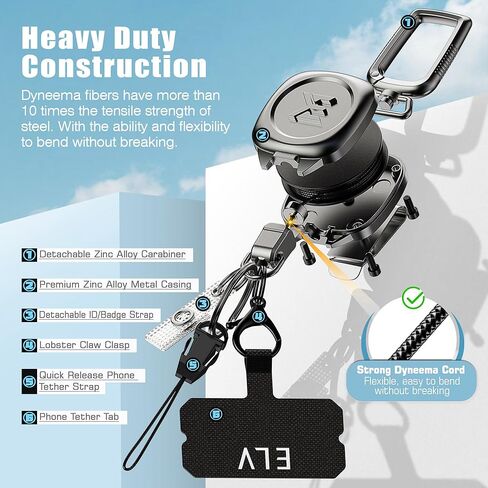 سلسلة مفاتيح معدنية مغناطيسية قابلة للسحب من ELV: حامل شارة عالي التحمل قابل للسحب - بكرة شارة تكتيكية مع حلقة مفاتيح بمشبك حزام قابل للفصل وحبال هاتف (معدنية) in Kuwait