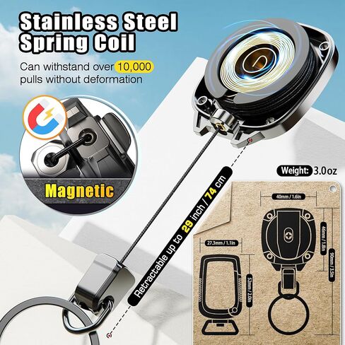 سلسلة مفاتيح معدنية مغناطيسية قابلة للسحب من ELV: حامل شارة عالي التحمل قابل للسحب - بكرة شارة تكتيكية مع حلقة مفاتيح بمشبك حزام قابل للفصل وحبال هاتف (معدنية) in Kuwait