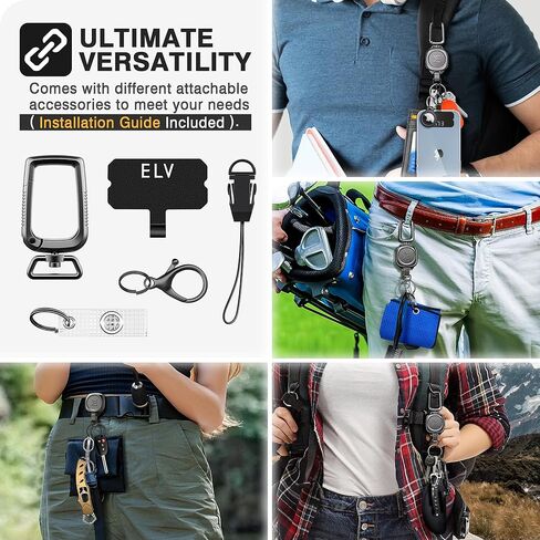 سلسلة مفاتيح معدنية مغناطيسية قابلة للسحب من ELV: حامل شارة عالي التحمل قابل للسحب - بكرة شارة تكتيكية مع حلقة مفاتيح بمشبك حزام قابل للفصل وحبال هاتف (معدنية) in Kuwait