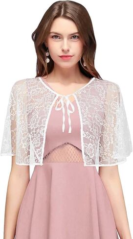 Campsis Bridal Lace Appliques Shawls White Wedding Wraps and Shawls Flower Lace-up Bride Cape Cover Up for Women and Girls in Kuwait