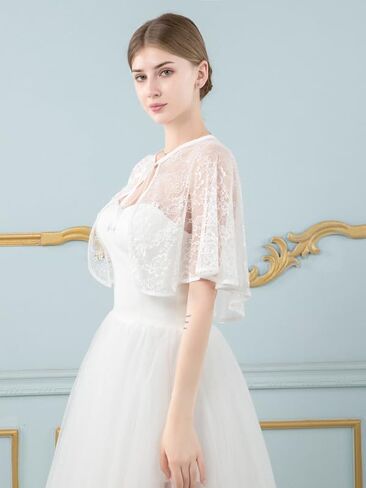 Campsis Bridal Lace Appliques Shawls White Wedding Wraps and Shawls Flower Lace-up Bride Cape Cover Up for Women and Girls in Kuwait