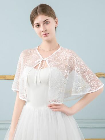 Campsis Bridal Lace Appliques Shawls White Wedding Wraps and Shawls Flower Lace-up Bride Cape Cover Up for Women and Girls in Kuwait