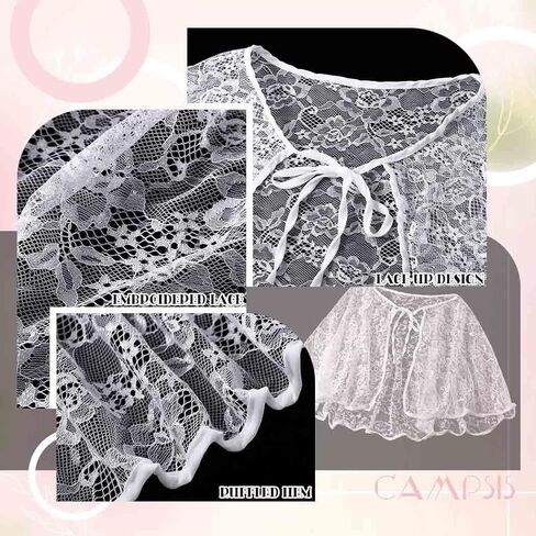 Campsis Bridal Lace Appliques Shawls White Wedding Wraps and Shawls Flower Lace-up Bride Cape Cover Up for Women and Girls in Kuwait