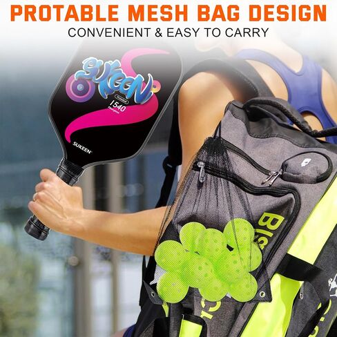 Sukeen Outdoor Pickleball Balls with Mesh Bag, 40 Holes Pickleball Balls Outdoor, High Bounce Pickle Ball for All Style Pickleball Paddles, Outdoor Pickleballs for Beginner Intermediate Player in Saudi Arabia