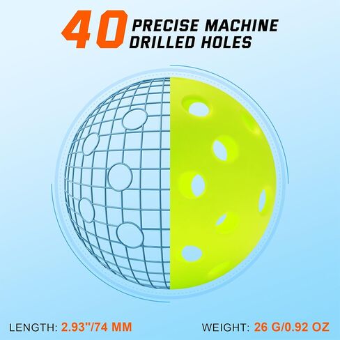Sukeen Outdoor Pickleball Balls with Mesh Bag, 40 Holes Pickleball Balls Outdoor, High Bounce Pickle Ball for All Style Pickleball Paddles, Outdoor Pickleballs for Beginner Intermediate Player in Saudi Arabia
